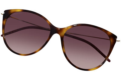 Pre-owned Gucci Gg1268s 002 Sunglasses Women's Havana/gold/red Lenses Oval Shape 58mm