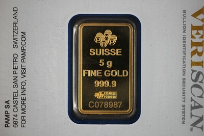 5 Gram Pamp Suisse .9999 Fine Gold Bar In Veriscan Assay - Lady Fortuna (#1)