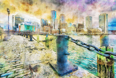 Boston watercolor, Boston wall art, Boston Canvas watercolor, Boston Print, Bos