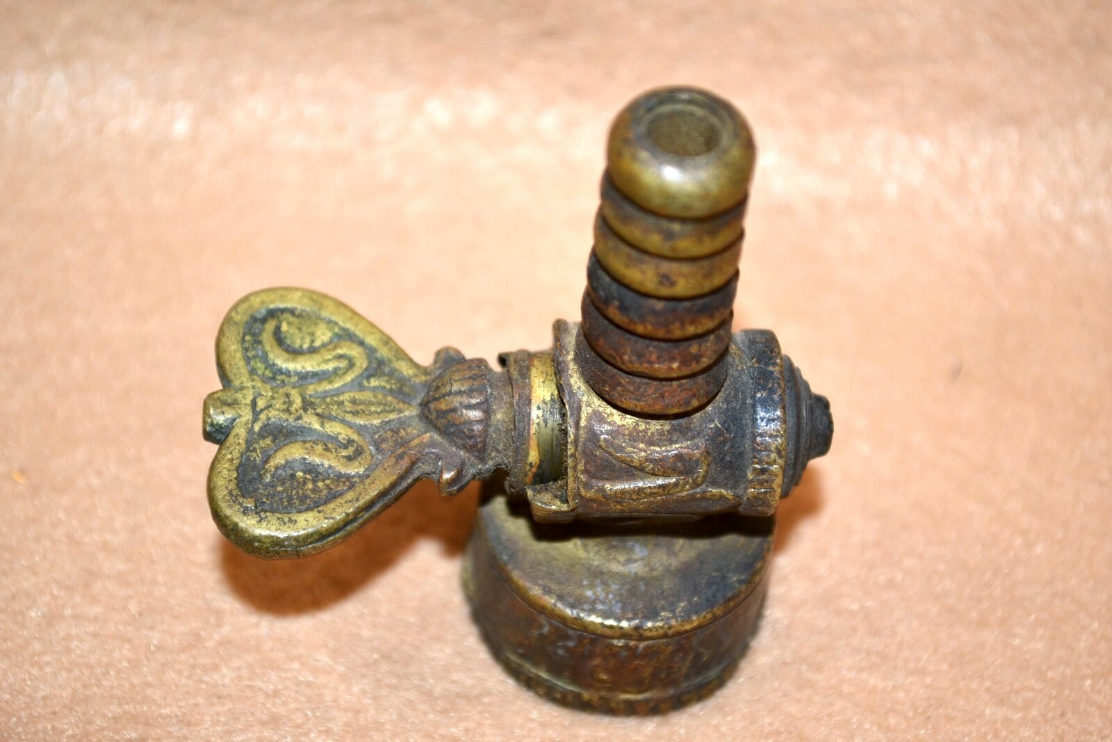 Antique Ornate Engraved Gas Shutoff Valve Nozzle for Light, Heat Register, Stove