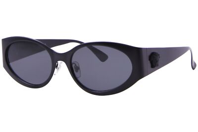 Pre-owned Versace Ve2263 126187 Sunglasses Women's Matte Black/grey Lenses Oval Shape 56mm In Gray