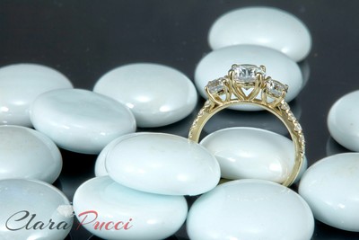Pre-owned Pucci 2.10 Ct Three Stone With Accent Ring Engagement Wedding Band 14k Yellow Gold In D