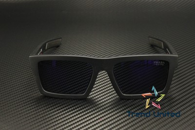 Pre-owned Prada Ps 02zsu 1bo05u Matte Black Dark Blue Mirror Violet 55 Mm Men's Sunglasses