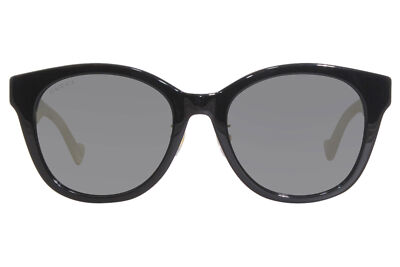 Pre-owned Gucci Gg1002sk 004 Sunglasses Women's Black-white/grey Lenses Round Shape 56mm In Gray