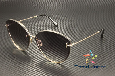 Pre-owned Tom Ford Ft1106 28b Metal Shiny Rose Gold Gradient Smoke 63mm Women's Sunglasses In Gray