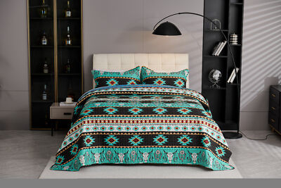 3 PCS Oversize Rustic Southwestern Quilt  King Size Set Western Bedspread Set