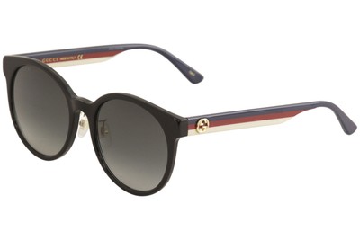 Pre-owned Gucci Women's Gg0416sk Gg/0416/sk 001 Black/blue/red/white Round Sunglasses 55mm