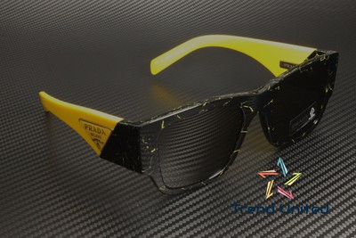 Pre-owned Prada Pr 10zs 19d5s0 Black Yellow Marble Dark Grey 54 Mm Men's Sunglasses In Gray