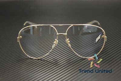 Pre-owned Gucci Gg1280s 001 Pilot Navigator Metal Gold Transparent 62mm Women's Sunglasses In Clear