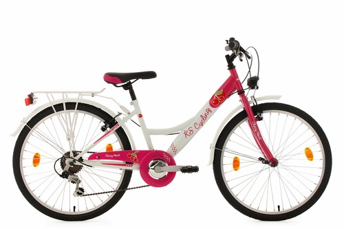 Jugendfahrrad 24'' Cherry Heart Kinderrad 6 Gänge Weiss-Pink RH 36 cm 621K