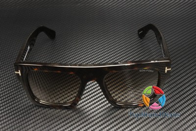 Pre-owned Tom Ford Ft0711 52f Fausto Geometric Dk Havana Grad Brown 53 Mm Men's Sunglasses
