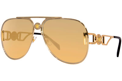Pre-owned Versace Ve2255 1002/03 Sunglasses Gold/clear Mirror Real Yellow Gold Pilot 63mm In Gray