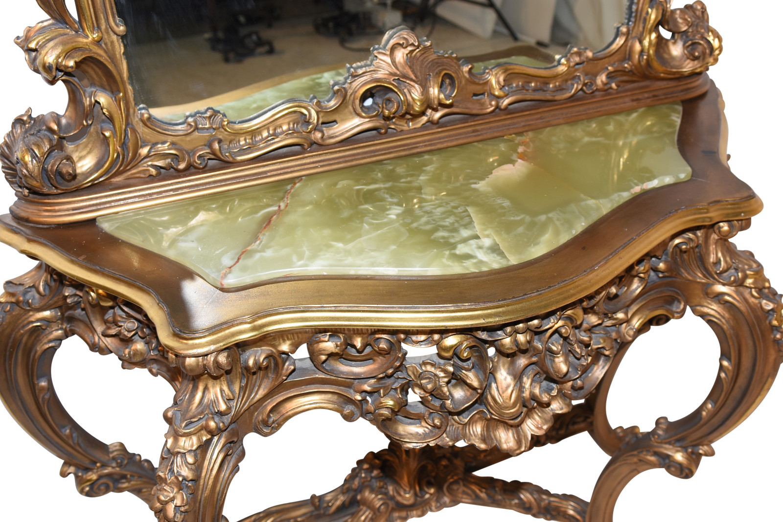 Elaborate Antique Gilded Italian Baroque Console with Mirror, 1920's