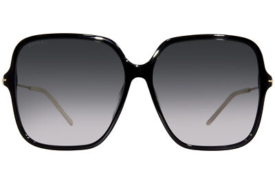 Pre-owned Gucci Gg1267s 001 Sunglasses Women's Black/gold/grey Gradient Square Shape 60mm In Gray