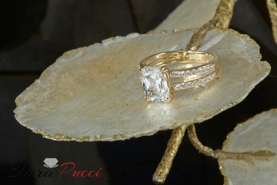 Pre-owned Pucci 3.50ct Cushion Synthetic Moissanite Promise Bridal Wedding Ring 14k Yellow Gold In White/colorless