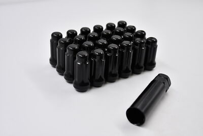 Set 24 Spline Lug Nuts Kit Black 14mm x 1.5 1.9'' Tall M14x1.5 - 6 Splines  + Key