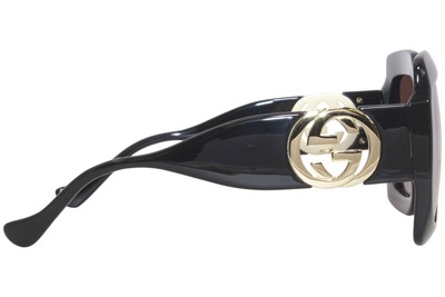 Pre-owned Gucci Gg1022s 005 Sunglasses Women's Black-gold Chain Necklace/brown Lenses 54mm