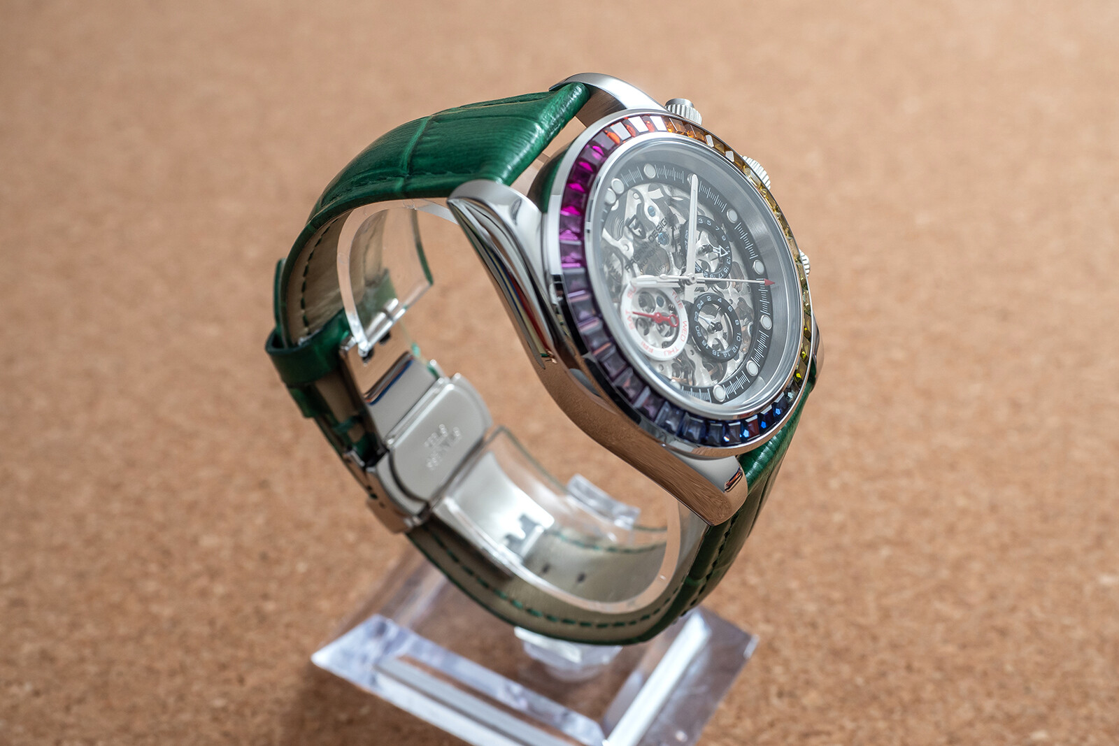 Pre-owned Pagani 40mm Automatic Mechanical Watch Silver Chrome Green Leather Luxury Gift