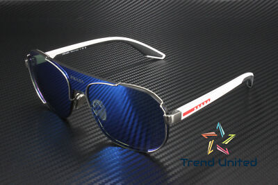 Pre-owned Prada Linea Rossa Ps 53ys 1bc08u Silver Green Mirror Blue 40 Mm Men's Sunglasses In Light Green Mirror Blue