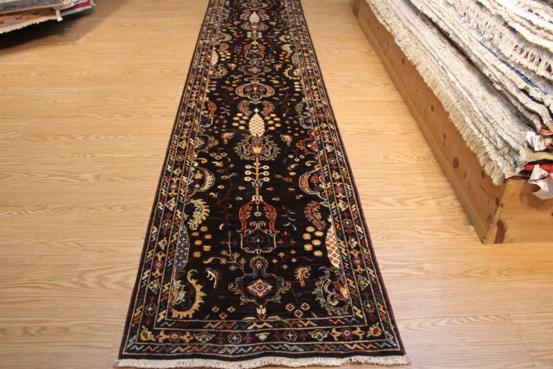 14 Ft. Long Hall Runner Handmade Knotted Brown Color Vegie Dye One Of A Kind
