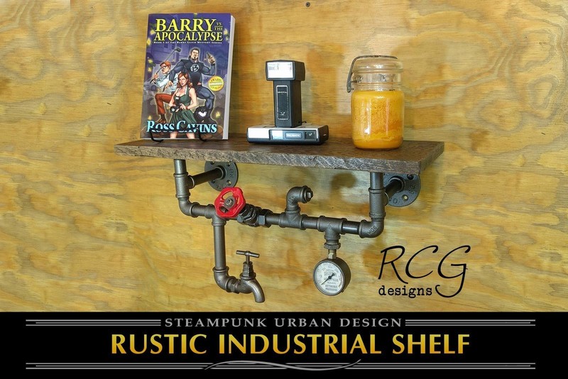 Steampunk Industrial Pipe Shelf w/Faucet & Gauge urban rustic decor