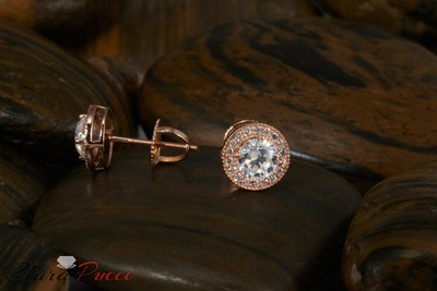 Pre-owned Pucci 3.60ct Round Cut Halo Lab Created Moissanite Stud Earrings Real 14k Rose Gold In D