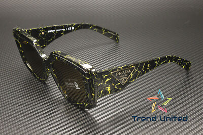 Pre-owned Prada Pr 14zs 19d01t Black Yellow Marble Dark Brown 50 Mm Women's Sunglasses
