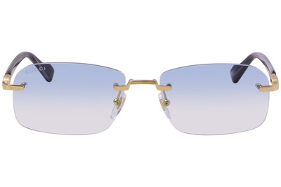 Pre-owned Gucci Gg1221s 002 Sunglasses Men's Gold/horn/blue Gradient Elite Ar Custom Lens