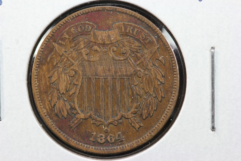 1864 2 Cent Coin Repunched Date 18 Over 18 Mint