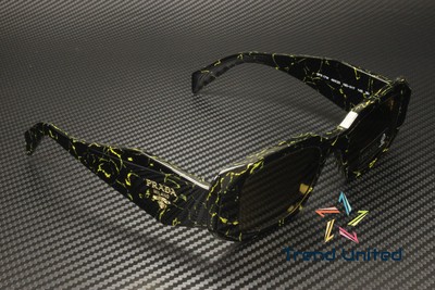 Pre-owned Prada Pr 17ws 19d01t Black Yellow Marble Dark Brown 49 Mm Women's Sunglasses