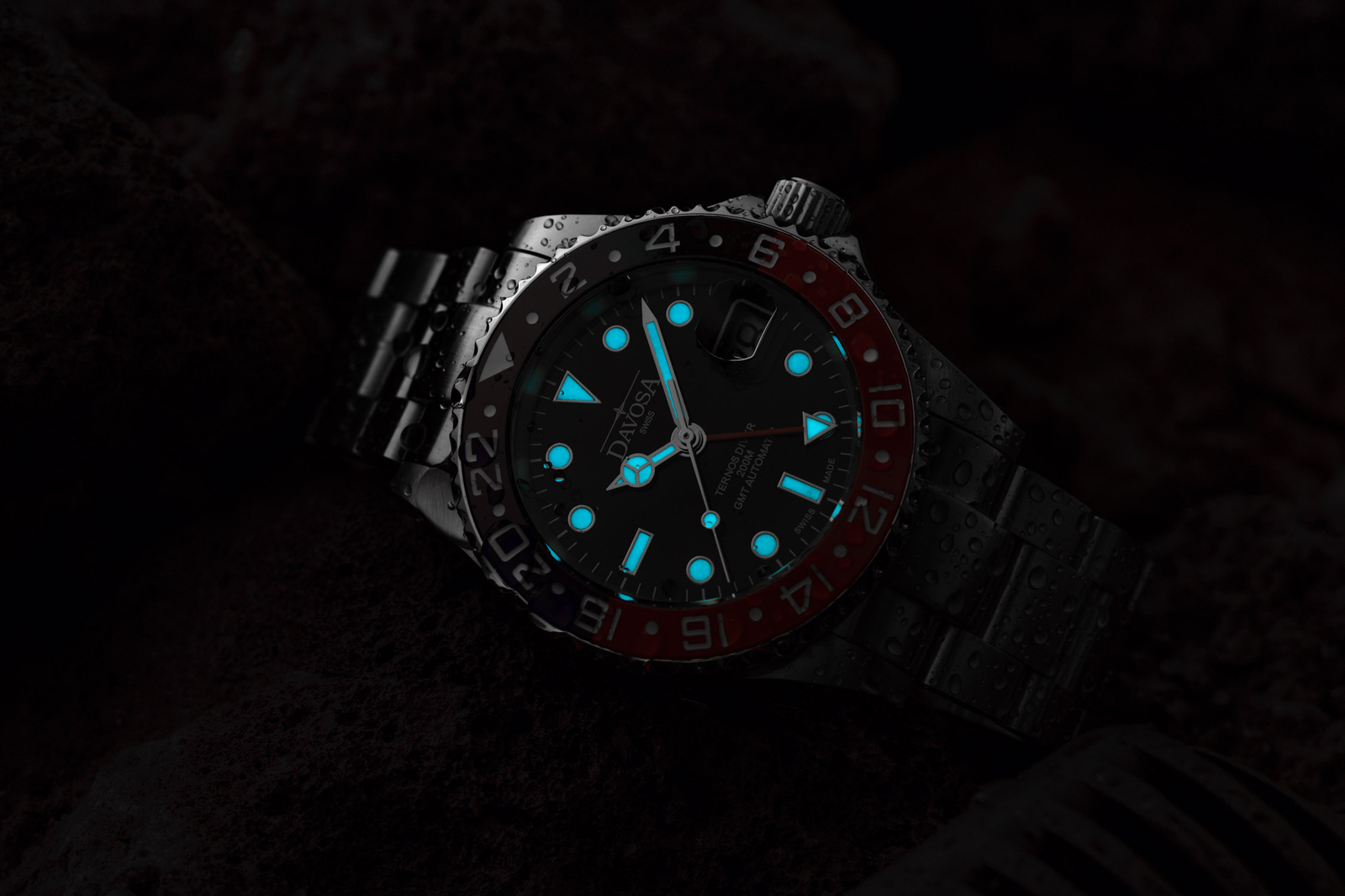 Pre-owned Davosa Ternos Ceramic Automatic Diving Watch Black Red Gmt Bezel 40mm - 16159090