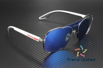 Pre-owned Prada Linea Rossa Ps 53ys 1bc08u Silver Green Mirror Blue 40 Mm Men's Sunglasses In Light Green Mirror Blue