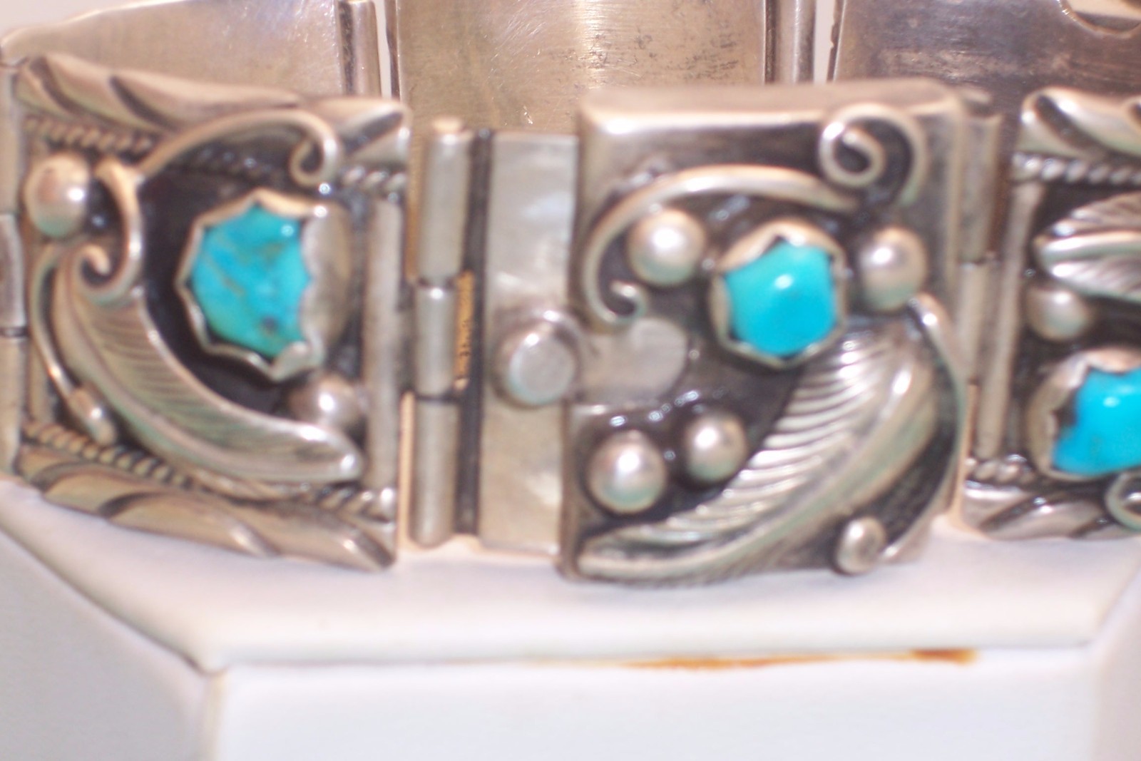 Signed Dennis Smith Turquoise & Sterling Silver Bracelet Watch Band 98 gm