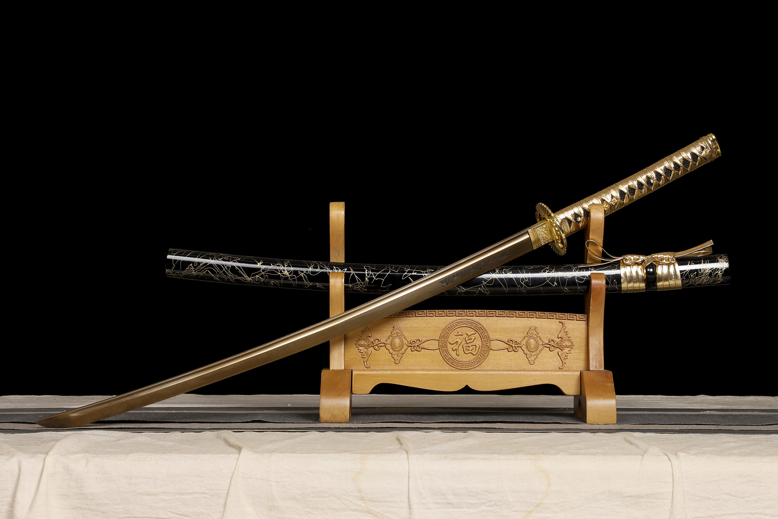 Gold Dragon Phoenix Katana Gold Blade Japanese Samurai Sword Full Tang T10 Steel