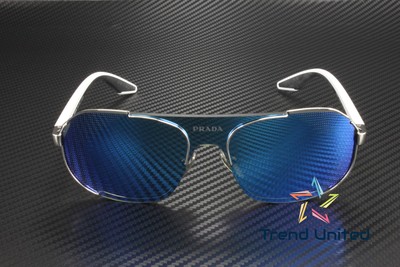 Pre-owned Prada Linea Rossa Ps 53ys 1bc08u Silver Green Mirror Blue 40 Mm Men's Sunglasses In Light Green Mirror Blue