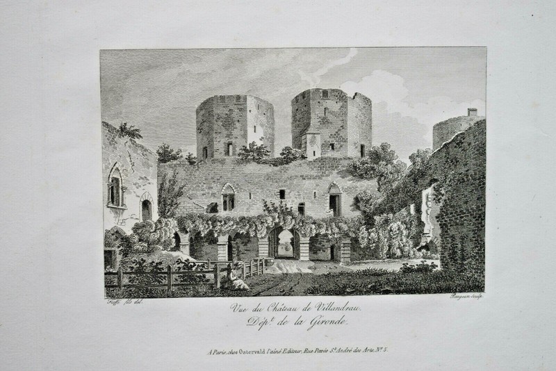 Vue Chateau Villandrau Gironde Gravure Baugean Fieffe Ostervald XixÂ°