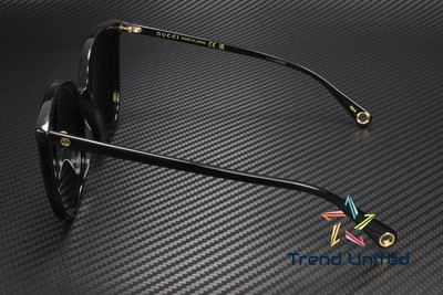 Pre-owned Gucci Gg1076s 001 Round Oval Panthos Acetate Black Grey 56 Mm Women's Sunglasses In Gray