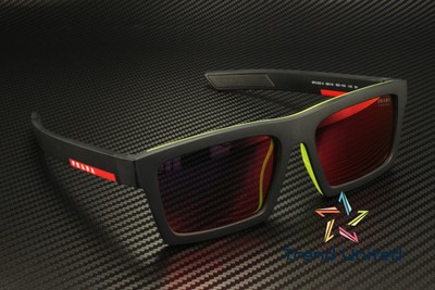 Pre-owned Prada Ps 02zsu 1bo10a Matte Black Dark Grey Mirror Red 55 Mm Men's Sunglasses In Gray