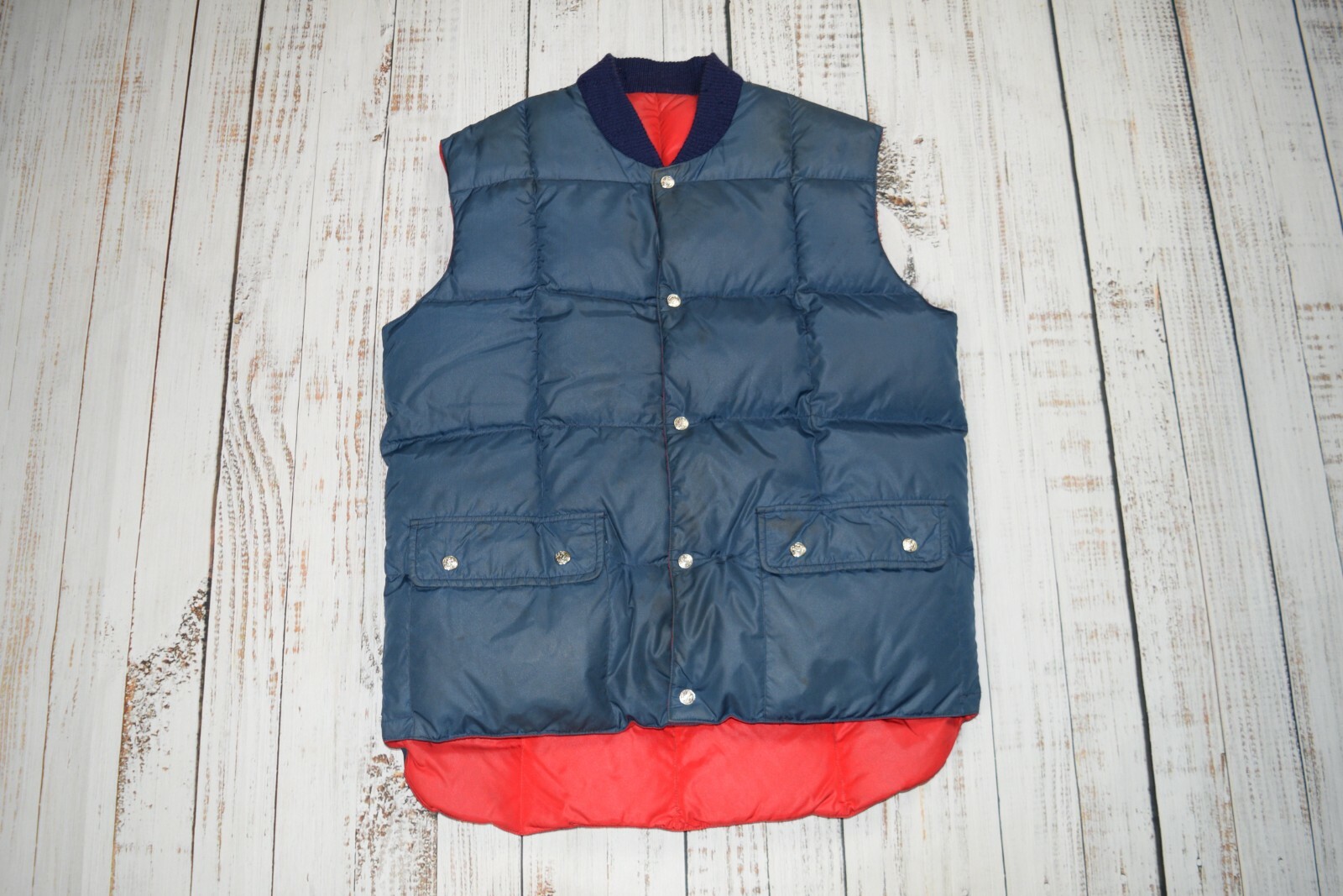VINTAGE SWAN BRAND REVERSIBLE DOWN PUFFER VEST QUILTED RED