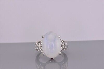 Sterling Silver Oval Moonstone Ruby Accented Filigree Band Ring STS 925 Sz: 7