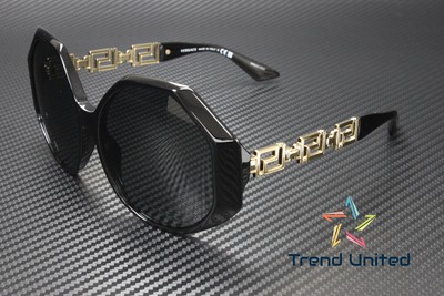 Pre-owned Versace Ve4395 534587 Square Black Dark Grey 59 Mm Women's Sunglasses In Gray