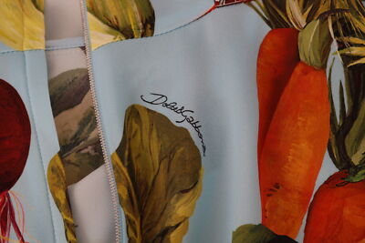 Pre-owned Dolce & Gabbana Blouse Vegetable Print Silk Top Peplum Wrap It36/us2/xs $1200 In Multicolor