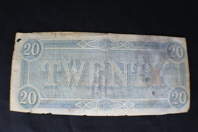 1864 Confederate States of American Twenty Dollar Bill (f)