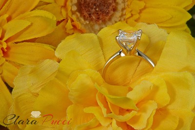 Pre-owned Pucci 3ct Princess Cut Classic Simulated Engagement Promise Ring 14k Yellow Solid Gold In White/colorless
