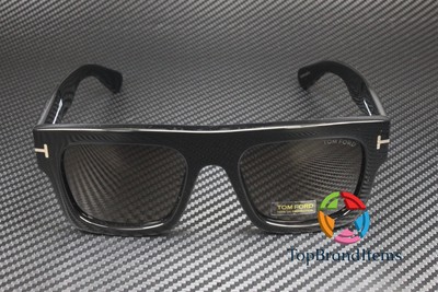 Pre-owned Tom Ford Fausto Ft0711 01a Shiny Black Smoke 53 Mm Men's Sunglasses In Gray