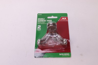 (2-Pk) Ace Small Double Garment Hook Silver Brass 1'' 5617675 01-3012-416