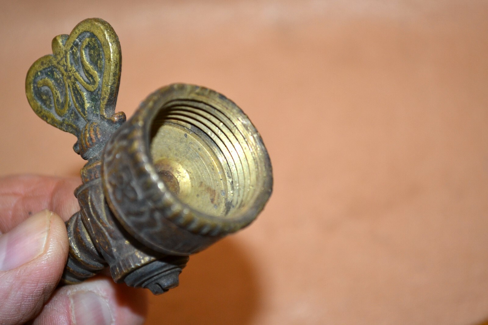 Antique Ornate Engraved Gas Shutoff Valve Nozzle for Light, Heat Register, Stove