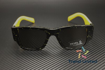 Pre-owned Prada Pr 10zs 19d5s0 Black Yellow Marble Dark Grey 54 Mm Men's Sunglasses In Gray