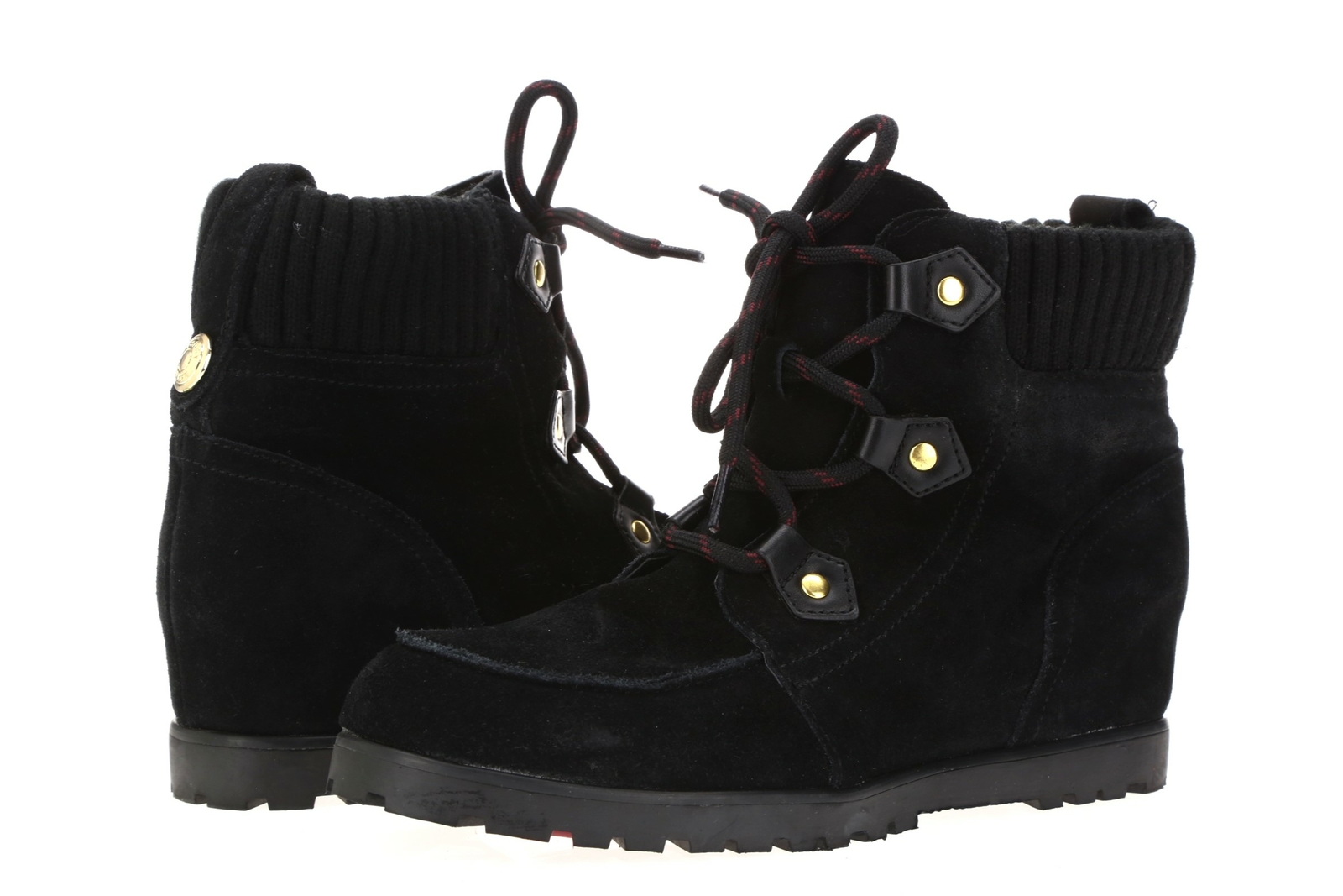 TOMMY HILFIGER Womens 'Serafin' Black Suede Textile Wedge Sz 8.5 Bootie 235807