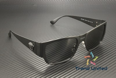 Pre-owned Versace Ve2262 126187 Matte Black Dark Grey 56 Mm Men's Sunglasses In Gray